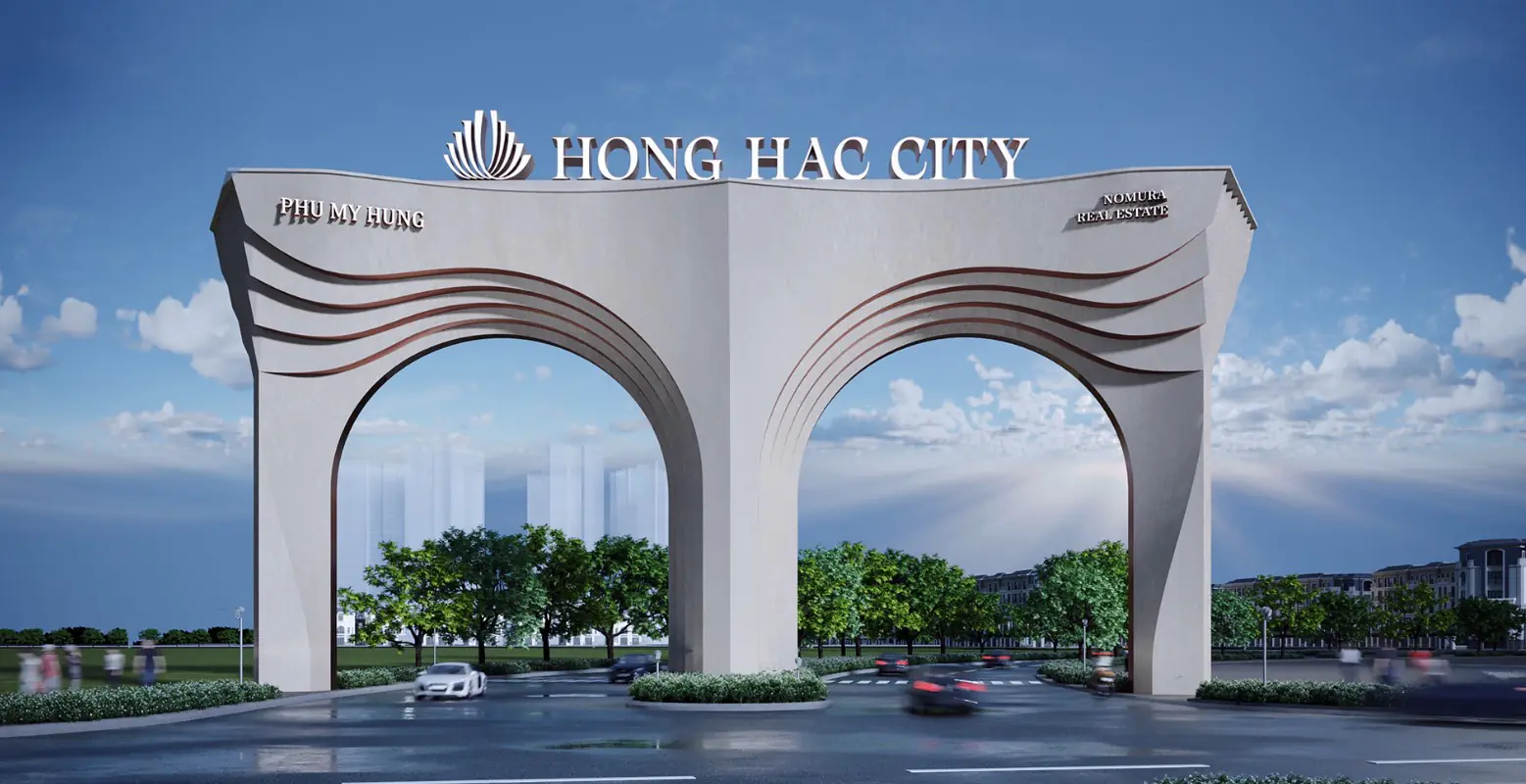 Cổng chào đi vào khu đô thị Hồng Hạc