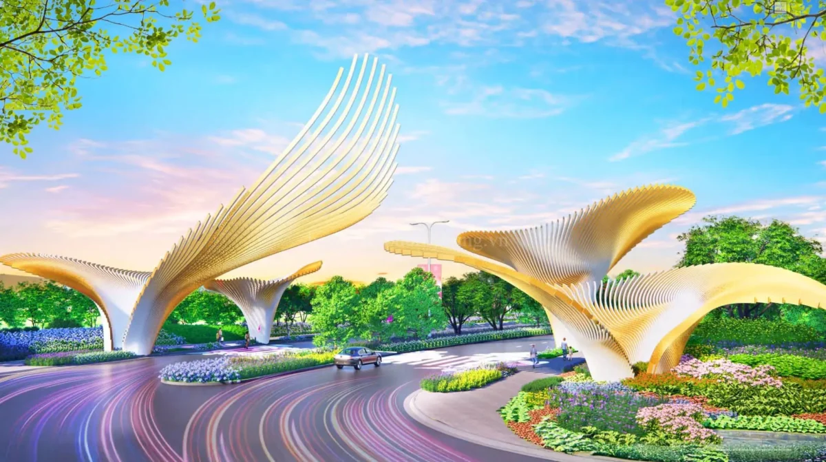 Dự Án Hồng Hạc Phú Mỹ Hưng City Bắc Ninh - Bảng Giá Tháng 12/2025 64 Cổng chào dự án Hồng Hạc được thiết kế hình cánh chim Hồng Hạc giúp cư dân sinh sống tại dự án vượng phong thủy, sức khỏe tốt, mọi việc thuận lợi và thành công