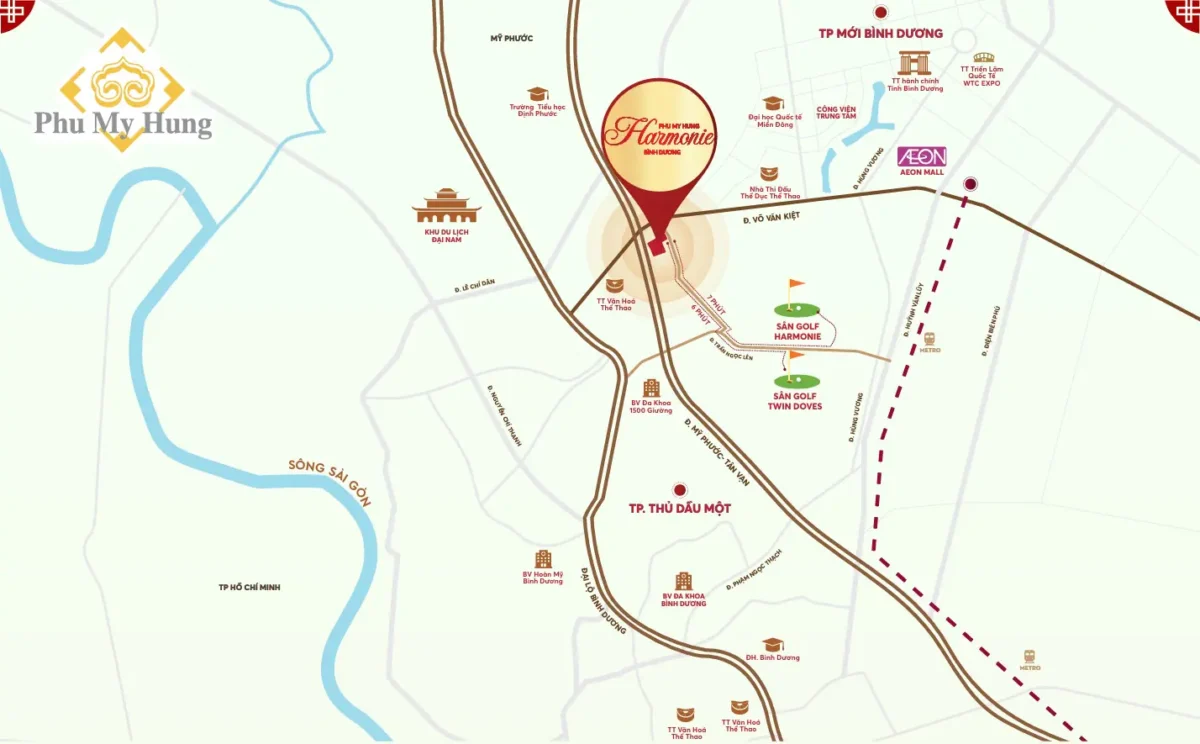 The Harmonie Phú Mỹ Hưng Bình Dương: Biểu Tượng Sống Đẳng Cấp Mới Tại Trung Tâm Thủ Dầu Một 12 Vị trí dự án Harmonie Phú Mỹ Hưng Bình Dương